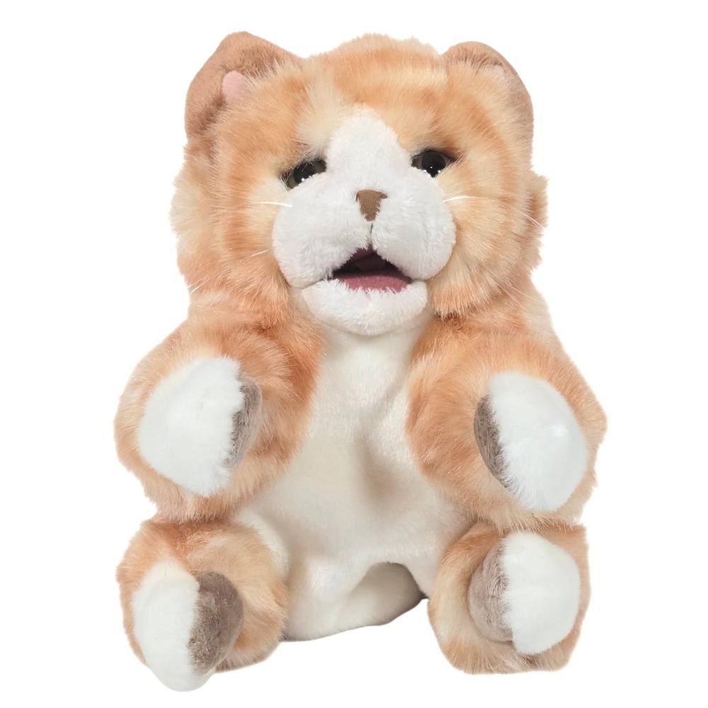 Folkmanis Tabby‎ Cat Hand Puppet Orange White Striped Plush Excellent